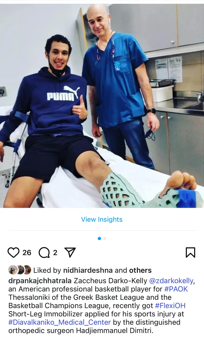 Footballer Zaccheus Darko-Kelly wearing a FlexiOH immobilizer